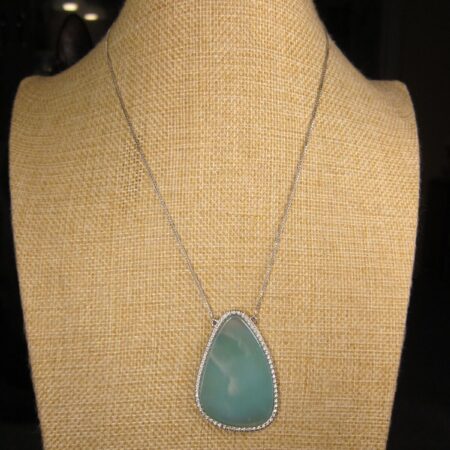 Gorgeous signed MM Marcia Moran silver-tone chalcedony large blue stone necklace
