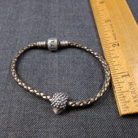 Genuine Pandora ALE 925 leather bracelet sterling w/hedghehog charm bead
