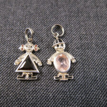 Set of 2 Boy and Girl Thai Sterling Silver birthstone charms orange& pink kids