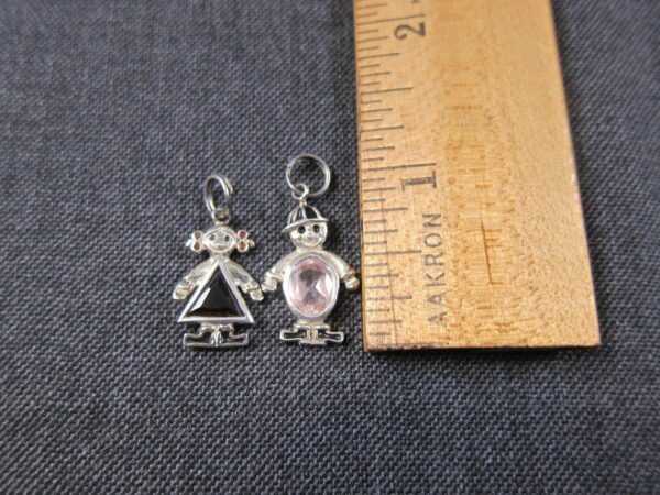 Set of 2 Boy and Girl Thai Sterling Silver birthstone charms orange& pink kids - Image 2
