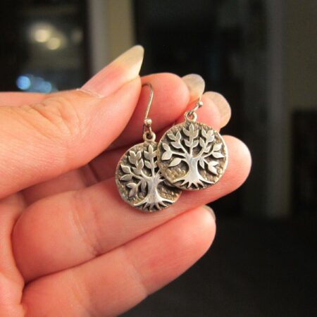 Beautiful sterling silver tree medallion earrings ATI Mexico 925