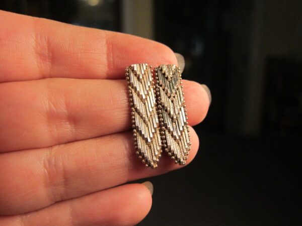 Beautiful sort of woven sterling silver dangle earrings just over 1" long 925