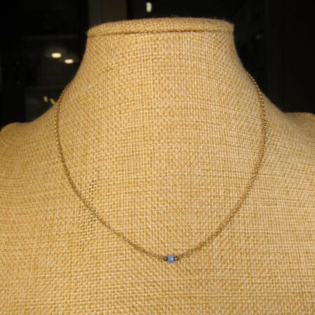 Pretty gold plated sterling silver chain choker necklace 14.5" 1 tiny blue bead