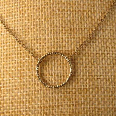Gorgeous, classy gold plated sterling silver necklace 16" textured ring pendant