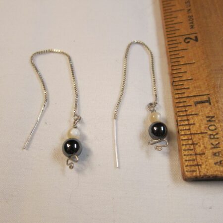 Gorgeous all sterling silver 'threader' earrings w/hematite bead front/back ear