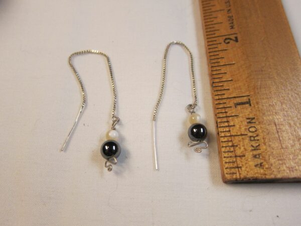 Gorgeous all sterling silver 'threader' earrings w/hematite bead front/back ear