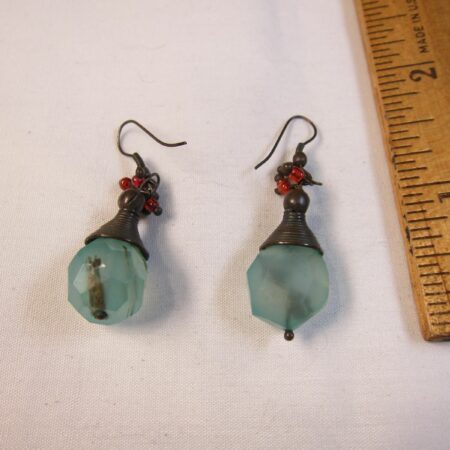 Gorgeous earrings teardrop dangle blue-green stone w/inclusions wire wrapped