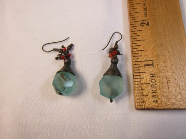 Gorgeous earrings teardrop dangle blue-green stone w/inclusions wire wrapped - Image 3