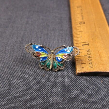 Gorgeous vintage 800 80% silver filigree enamel multicolor butterfly brooch