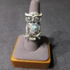 CUTE silver tone big Owl cocktail ring w/ Aurora Borealis AB crystals adjustable