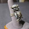 CUTE silver tone big Owl cocktail ring w/ Aurora Borealis AB crystals adjustable - Image 3