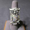 CUTE silver tone big Owl cocktail ring w/ Aurora Borealis AB crystals adjustable - Image 4