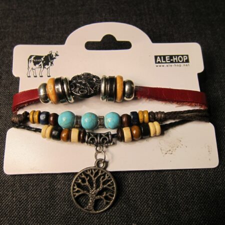 Cute brand new Ale-Hop leather cord multi-strand bracelet wood metal tree life