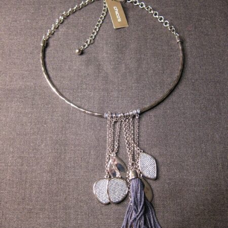 Brand new NWT Chico's Isla choker collar necklace w/tassel & denim silver tone