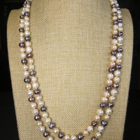 Gorgeous 48" hand-knotted necklace real pearls purple/white/blush nice lustre!
