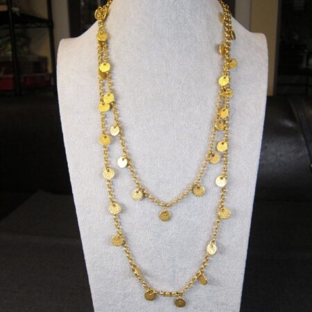 Beautiful 53" gold-tone chain & dangle medallions necklace vintage Barbara Boz