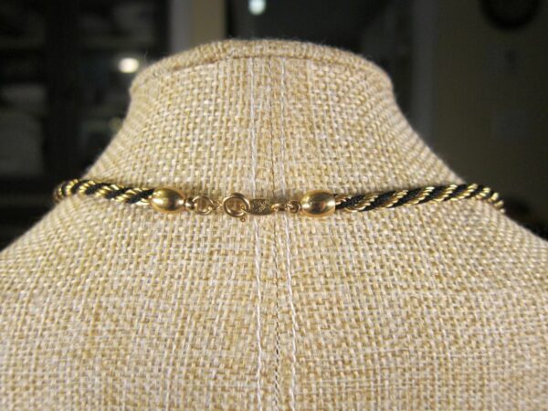 Beautiful Trifari 1970s to 80s vintage necklace chain twisted w/black woven cord - Image 2