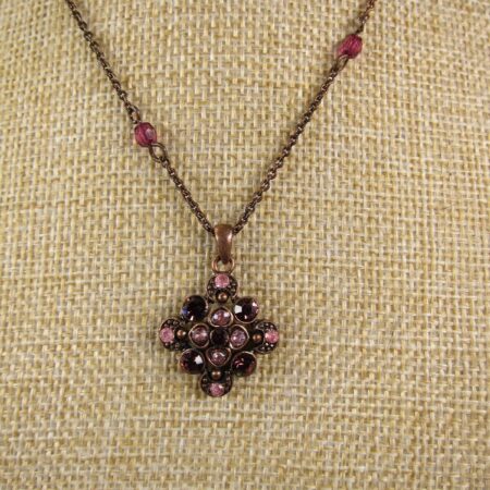Gorgeous Avon pendant necklace copper tone w/purple & pink rhinestones or glass