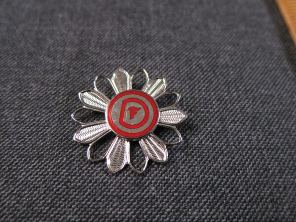 Vintage Firestone Tires Company Pin brooch flower with F in center silver tone