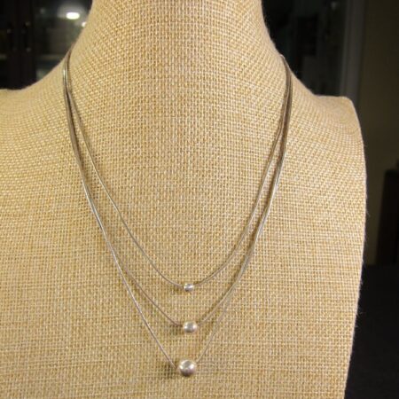 Gorgeous tiered serpentine sterling silver necklace w/sliding ball beads India