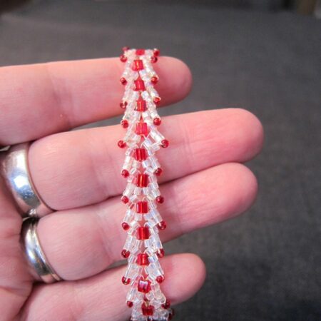 Gorgeous red & white AB crystal glass seed bead woven chevron bracelet