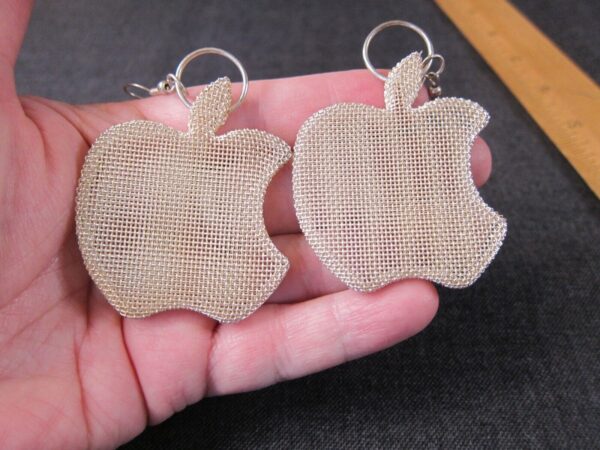 Apple company logo apple with bite large mesh earrings dangle silver tone 2"