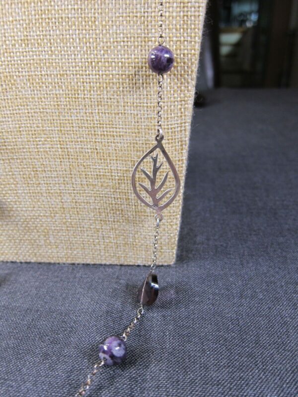 Beautiful Sterling silver amethyst & purple faceted glass bead 38" long rolo - Image 3