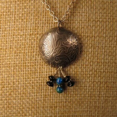 Gorgeous etched flowing flower design sterling silver pendant necklace