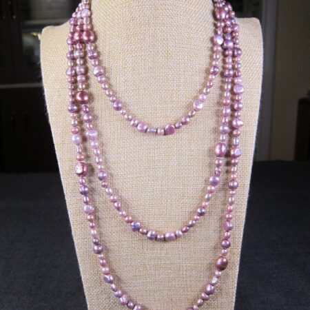 Gorgeous 72" flapper length strand necklace real purple pearls wear doubled etc