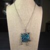 Beautiful blue green hand-blown art glass pendant sterling wire wrap necklace