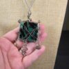 Beautiful blue green hand-blown art glass pendant sterling wire wrap necklace - Image 3