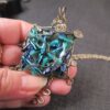 Beautiful blue green hand-blown art glass pendant sterling wire wrap necklace - Image 6