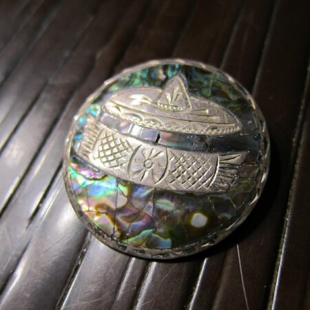 Gorgeous Vintage Mexican signed PLATA pin/brooch pendant abalone sterling silver