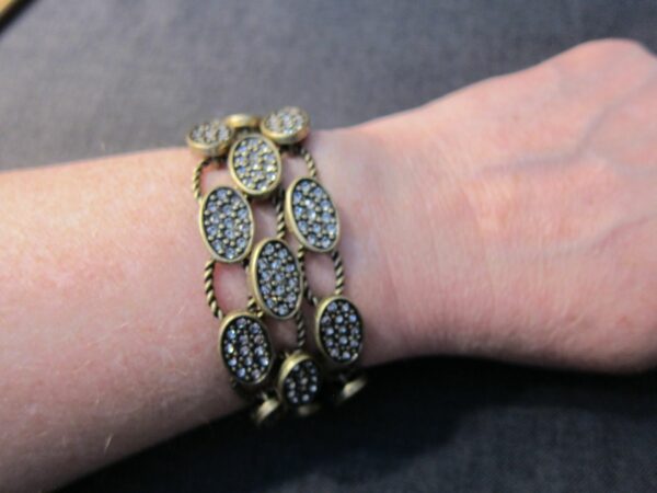 Kiam Family for Lia Sophia antique brass tone magnetic bracelet rhinestone 3 row