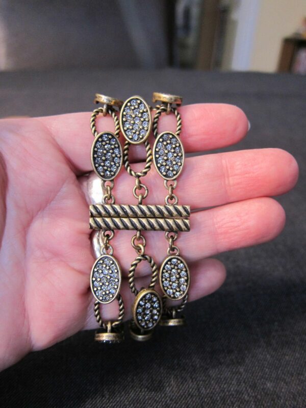 Kiam Family for Lia Sophia antique brass tone magnetic bracelet rhinestone 3 row - Image 2