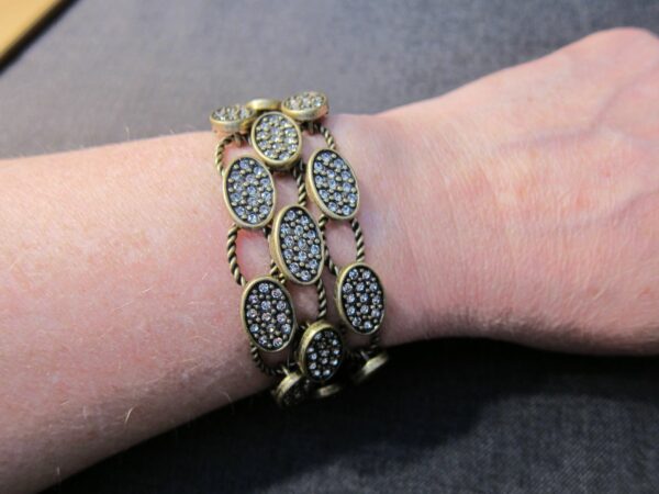 Kiam Family for Lia Sophia antique brass tone magnetic bracelet rhinestone 3 row - Image 7