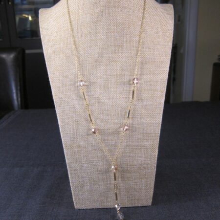 New with tags Nordstrom Rachel necklace 26" gold tone w/AB glass beads dangle
