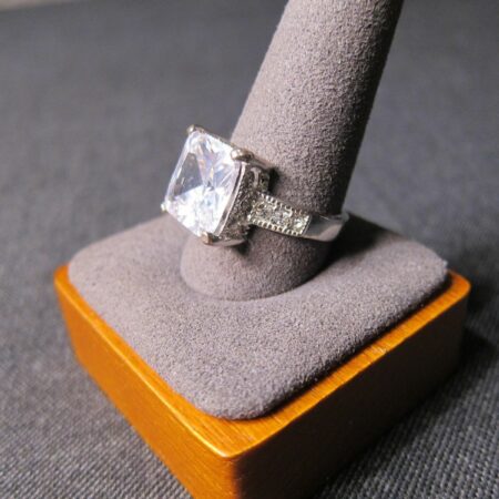 Big square cut crystal clear glass ring silver tone cocktail/engagement sz 9.75