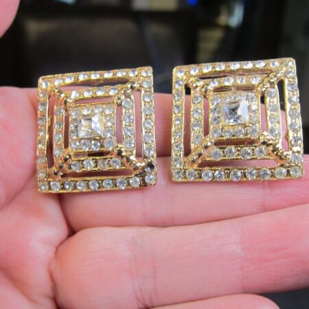 Gorgeous vintage Carol Dauplaise clip-on earrings gold-tone square rhinestones
