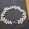 Beautiful real pearls & rose quartz teardrops beaded bracelet sterling clasp