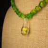 Wow! Gorgeous green & yellow vintage molded bead necklace mushroom pendant
