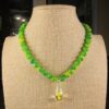 Wow! Gorgeous green & yellow vintage molded bead necklace mushroom pendant - Image 2