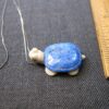 24" thin sterling silver chain necklace w/denim lapis white stone carved turtle - Image 5
