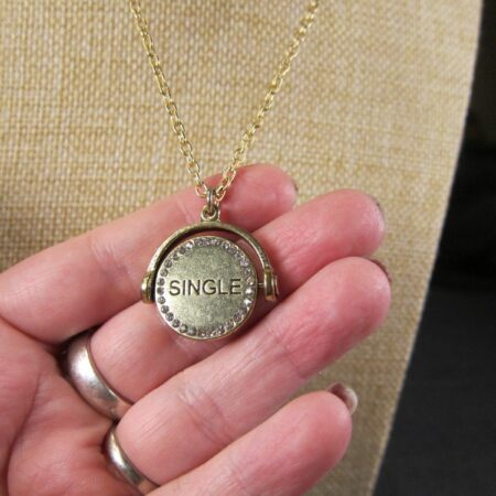 Cute gold tone & rhinestone reversible flip necklace single ready to mingle