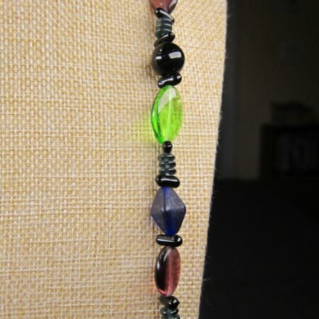 Gorgeous RARE Wendy Gell beaded necklace blue green purple glass beads 36" long