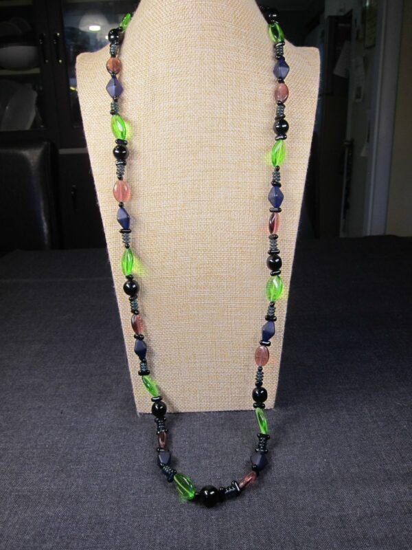 Gorgeous RARE Wendy Gell beaded necklace blue green purple glass beads 36" long - Image 2