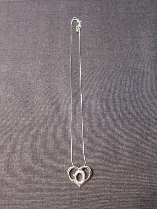 Cute heart pendant w/ word GOD inside gold & silver tone & rhinestones necklace