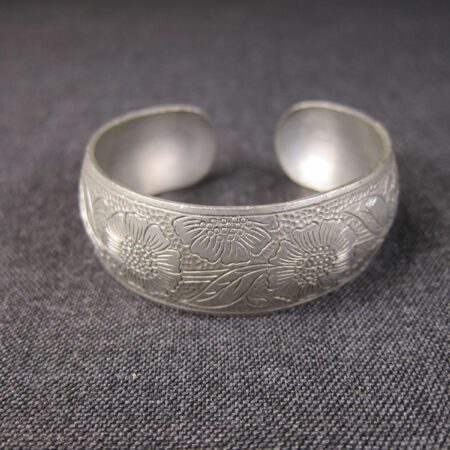 Gorgeous pewter tone etched flower cuff bracelet Niels Refsgaard Dansk Design