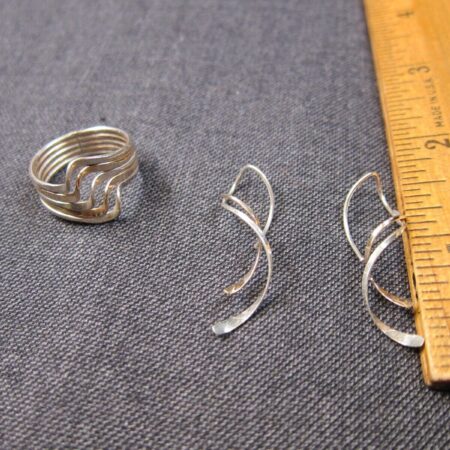 Gorgeous wavy sterling and 10K yellow gold earrings and ring set size 7.5