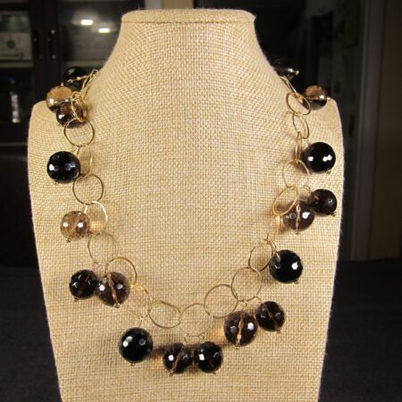 Gorgeous Liz James of Austin Texas gold filled smoky quartz statement necklace